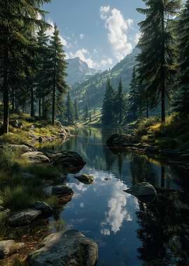 Serene Mountain Lake Landscape