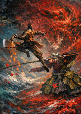 Samurai Battle in Fiery Autumn