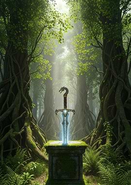 Magical Sword in Enchanted Forest