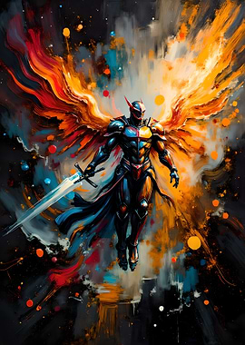 Warrior with Fiery Wings and Sword