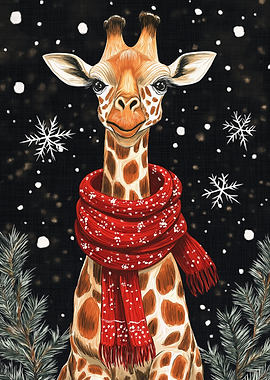 Cute Giraffe in Winter Scarf