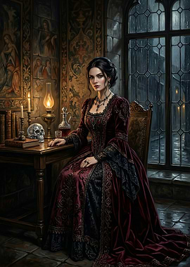 Gothic Woman in Red Dress