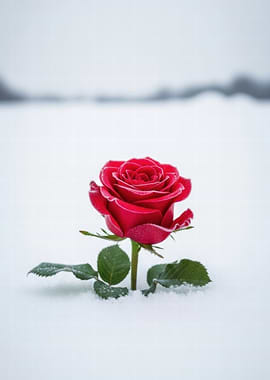 Red Rose in Snow