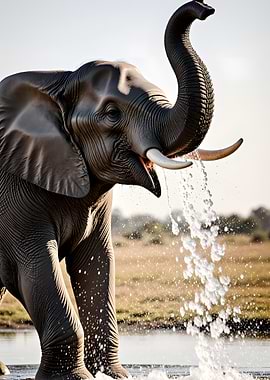 Elephant spraying water