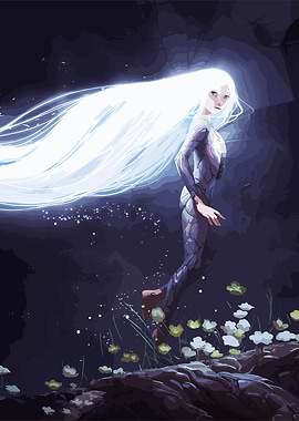 Ethereal Being with Flowing White Hair