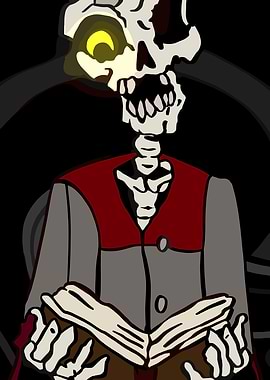 Skeleton reading a book