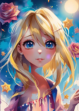 Anime Girl with Blue Eyes and Blonde Hair