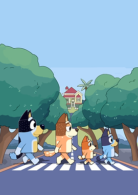 Bluey family crossing the street