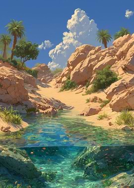 Desert Oasis with Crystal Clear Water