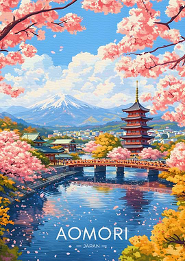 Aomori Japan Cherry Blossoms and Pagoda