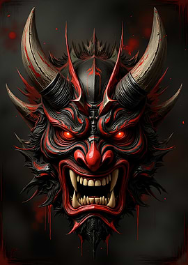 Demonic Oni Mask with Red Accents