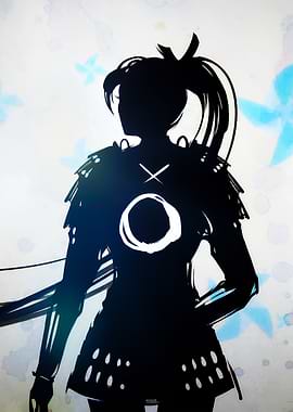 Silhouette of a warrior with a circular emblem