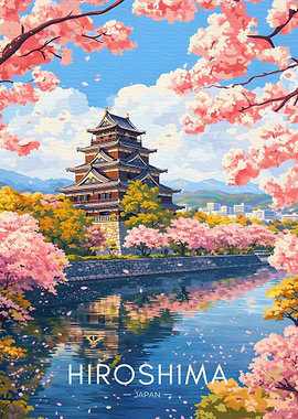 Hiroshima Castle with Cherry Blossoms