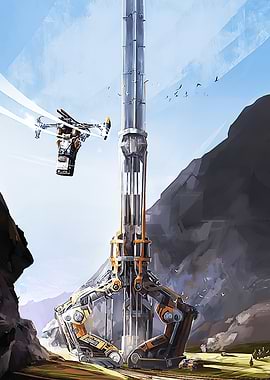 Futuristic Industrial Crane and Aircraft
