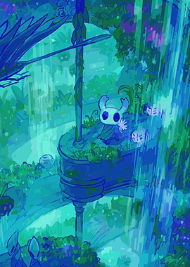 Hollow Knight Character in Lush Environment
