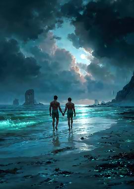 Two Men On Glowing Beach
