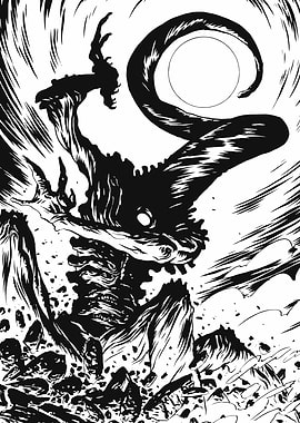 Monstrous Creature Emerging from Debris