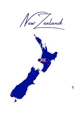 New Zealand Map with Flag