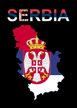 Serbia Map with Flag and Coat of Arms