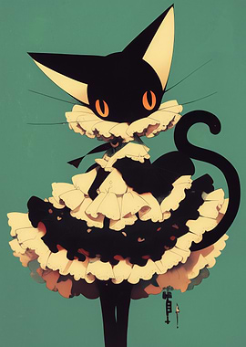 Black Cat Character in Frilly Dress