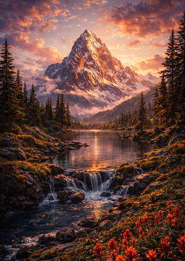 Majestic Mountain Lake at Sunset