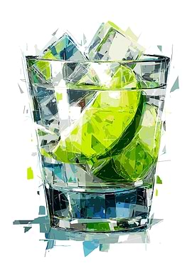 Abstract Cocktail with Lime and Ice
