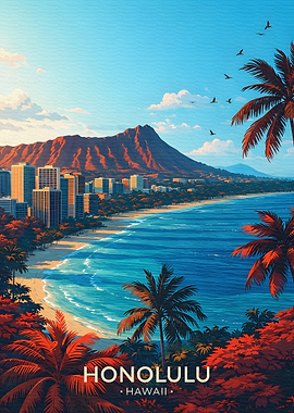 Honolulu Hawaii Cityscape with Diamond Head