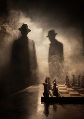 Shadowy figures playing chess