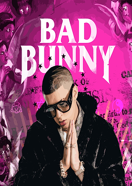 Bad Bunny praying with pink background
