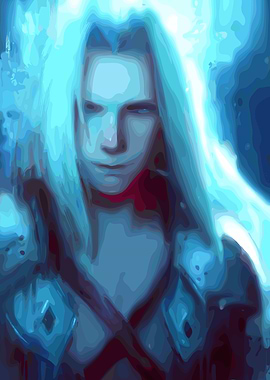 Sephiroth with glowing blue hair
