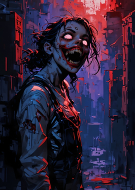 Creepy Zombie Woman in City