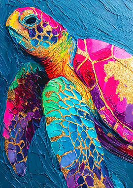 Colorful Sea Turtle Impasto Painting