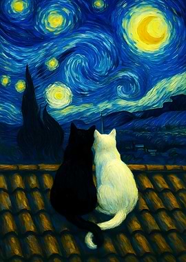Cats Admiring Starry Night