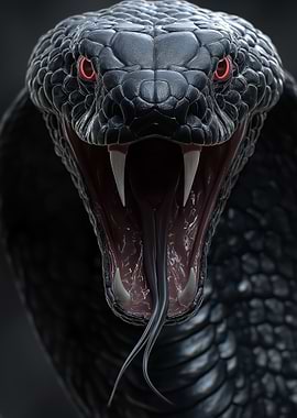 Close-up of a Black Cobra's Head
