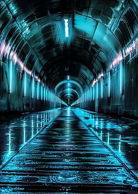 Futuristic Tunnel with Neon Lights