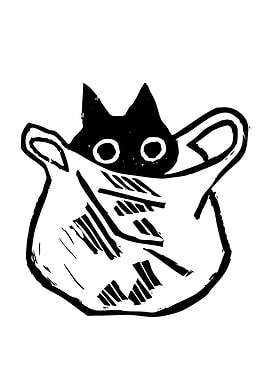 Black Cat Peeking Out of a Bag