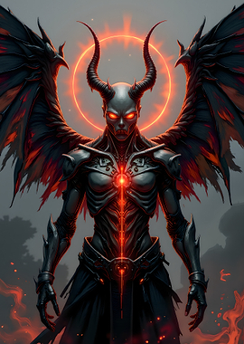 Demonic Angel with Fiery Halo