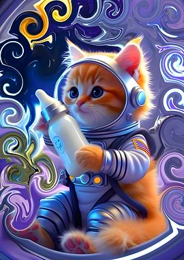Astronaut Kitten with Milk Bottle