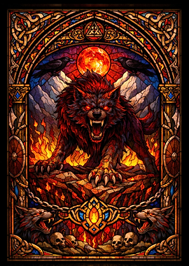 Fiery Wolf Stained Glass