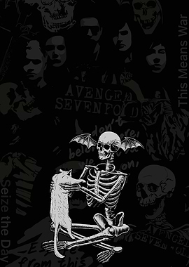 Skeleton with Bat Wings and Cat