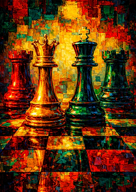 Abstract Chess Pieces on Board