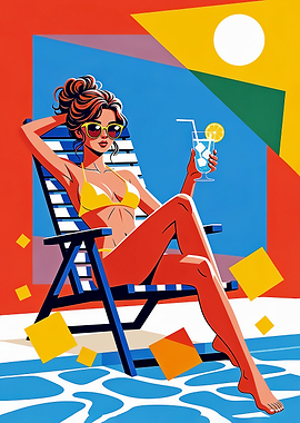 Woman in Bikini Relaxing with Cocktail