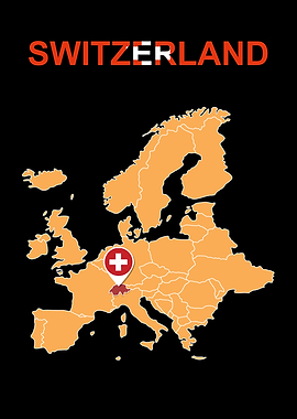 Switzerland Map with Swiss Flag
