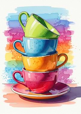 Stack of Colorful Coffee Cups