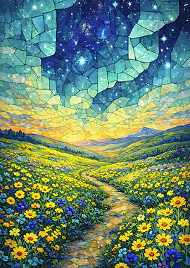 Mosaic Landscape with Starry Sky