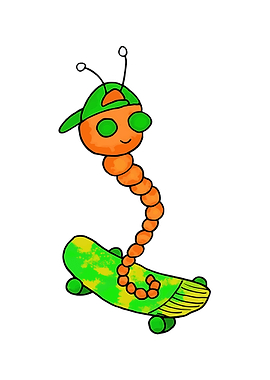 Cartoon caterpillar on a skateboard