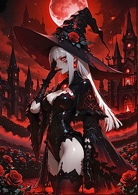 Gothic Witch in a Rose Garden