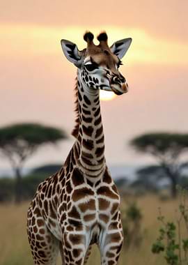 Baby Giraffe at Sunset