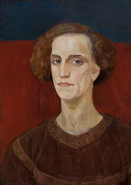 Portrait of a Woman in a Red and Blue Background