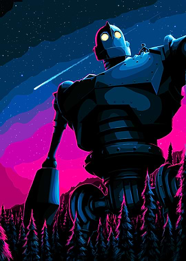 The Iron Giant in a Starry Night Landscape